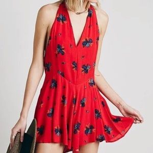 NWT Free People red floral halter romper